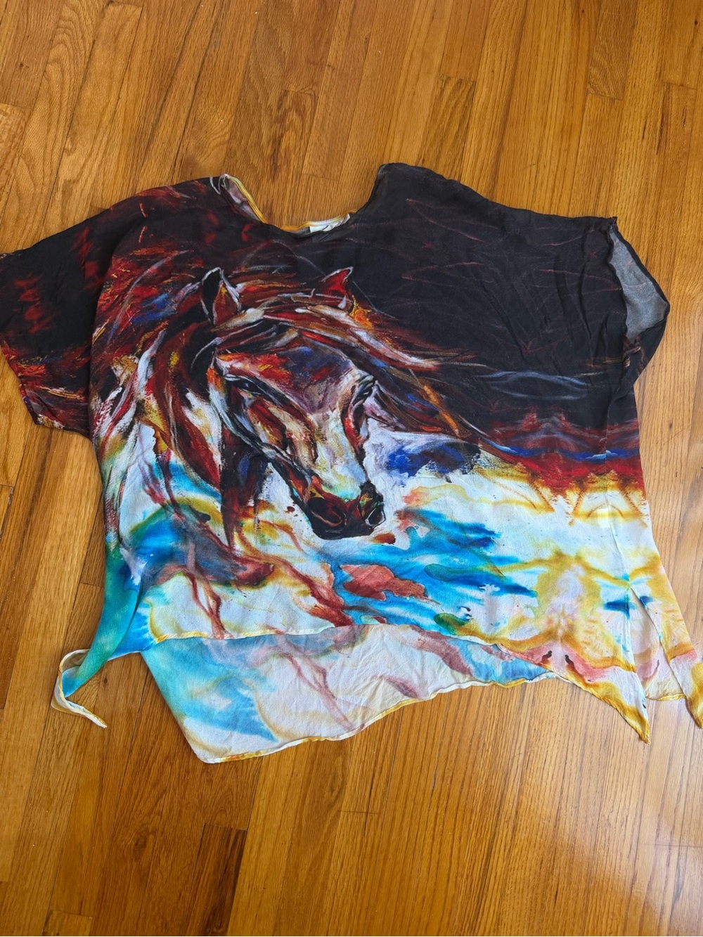 Watercolor Horse Print Short Sleeve Top - Multicolor